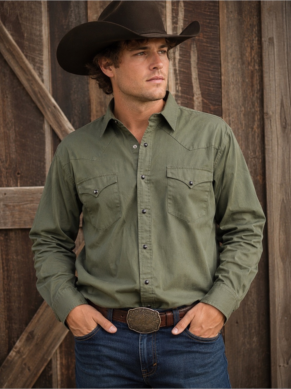 Roper 1986 Olive Green Western Snap Shirt Mens Large NWT Pearl Snap Cowboy